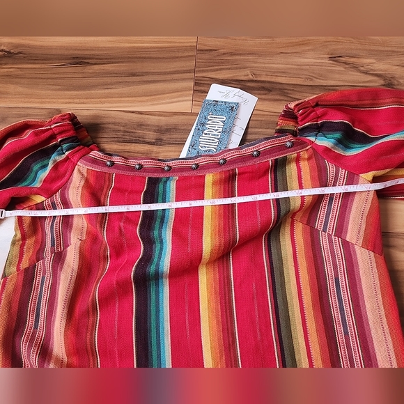 Silverado Western Rese Serape Shirt Red Multicolored Striped Off Shoulder Size S - Picture 12 of 16